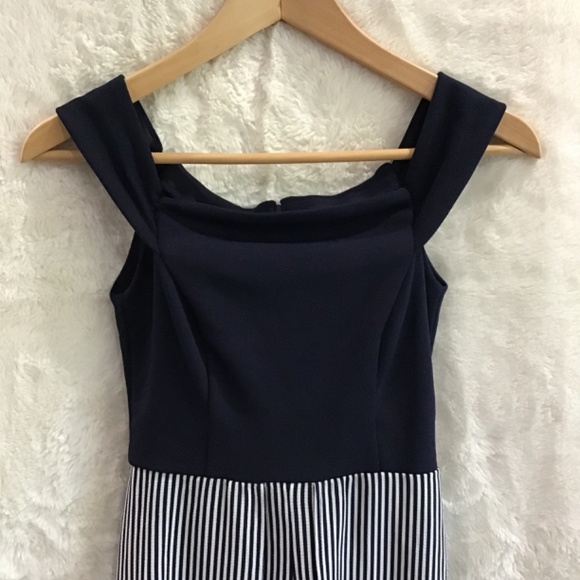 P Teeze Me Women Size 0 Off The Shoulder Maxi Romper Navy Blue White Stripe - Picture 5 of 11